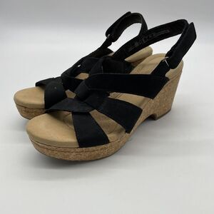 Clarks Collection Women's Size 7 M Cork Wedge Slingback High Heels Sandals